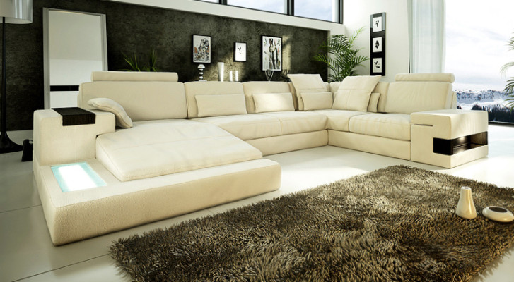 Sofá de diseño de cuero, sofá tapizado de esquina, conjunto de sala de estar, sofá de esquina XXL.