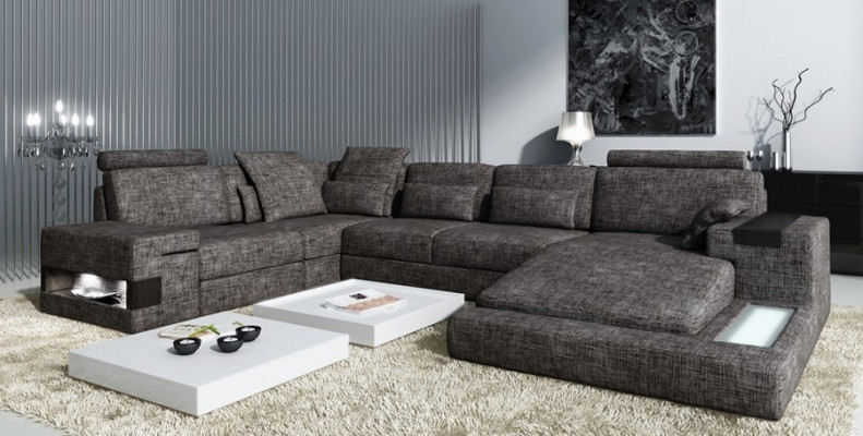 Sofá de diseño Bellini LED de tamaño grande, conjunto de sofás tapizados para sofá de asiento combi XXL. Nuevo.