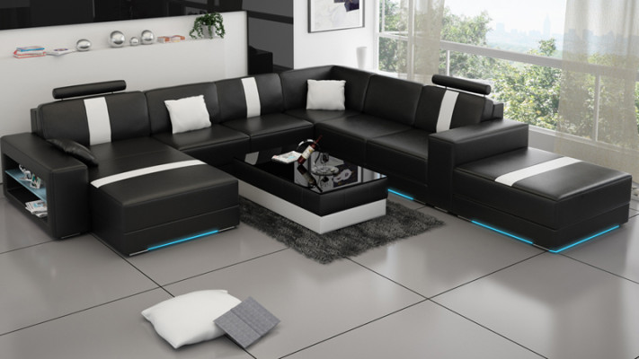 Sofá de cuero en forma de U, sofá de esquina de salón conjunto de sofás de diseño moderno K5010.