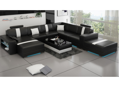 Sofá de cuero en forma de U, sofá de esquina de salón conjunto de sofás de diseño moderno K5010.