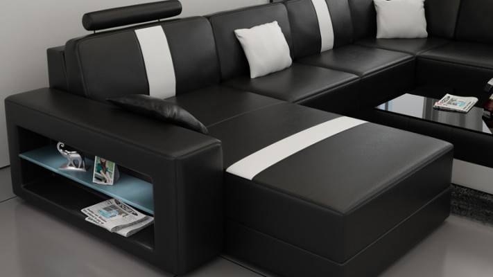 Sofá de cuero en forma de U, sofá de esquina de salón conjunto de sofás de diseño moderno K5010.