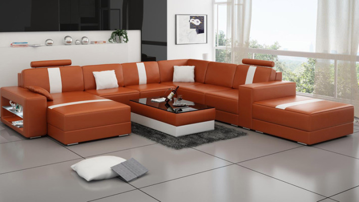 Sofá de cuero en forma de U, sofá de esquina de salón conjunto de sofás de diseño moderno K5010.