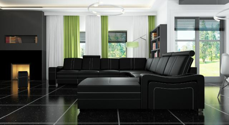Sofá de cuero con puerto USB, esquinero, nuevo, sala de estar, sofá seccional, sofá de cuero XXL, sofá, sofá de cuero.