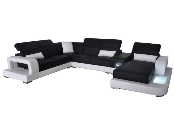 Moderno sofá de esquina acolchado con USB + luz para sala de estar.