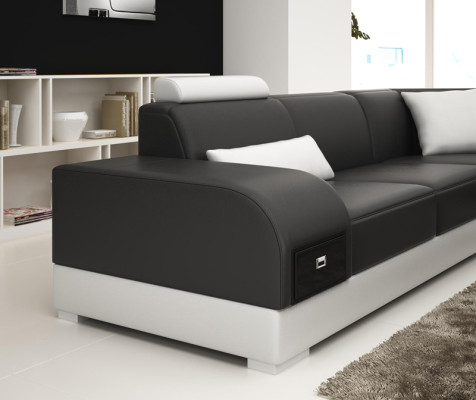 Sofá de cuero Sofá conjunto de muebles de sala de estar Sofá en forma de L conjunto de esquina Diseño Sofá moderno +USB Rojo