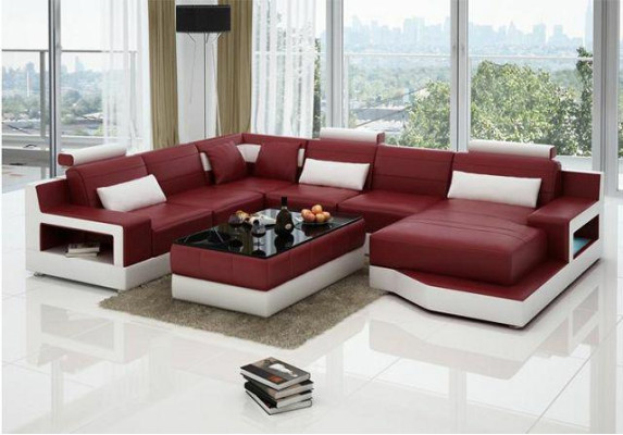 Sofá de cuero esquinero + conjunto de USB, sofá paisaje, cojín cama función nuevo diseño.
