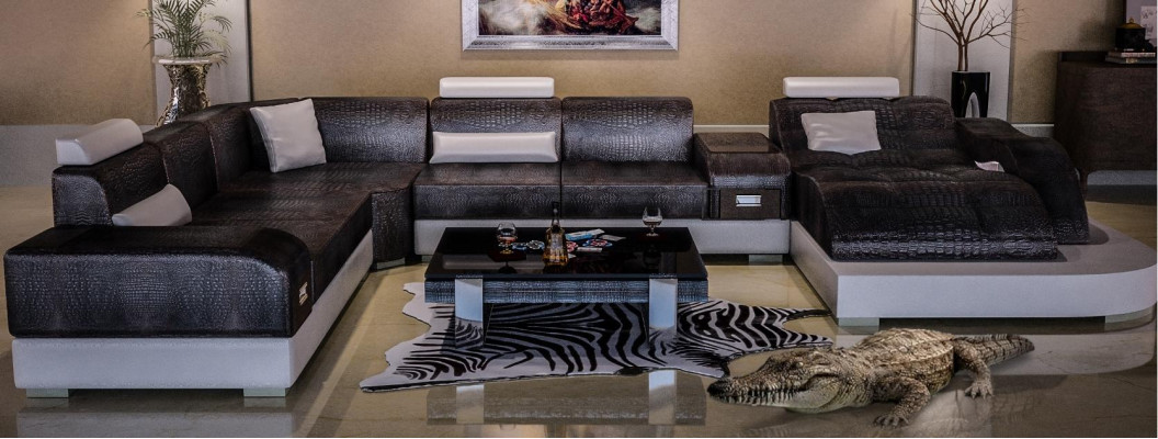 Estilo cocodrilo Cuero Elegante Diseñador lujoso Sofá de esquina nuevo