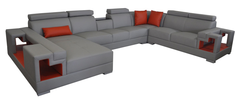 Sofá de cuero con puerto USB, sofá de esquina, conjunto de sofás para el salón, sofá moderno de diseño.
