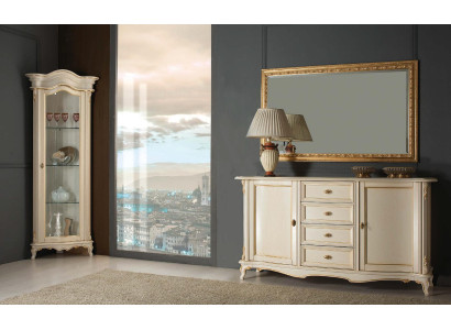 Vitrina de salón armario cómoda Italia espejo conjunto clásico de 3 piezas blanco nuevo