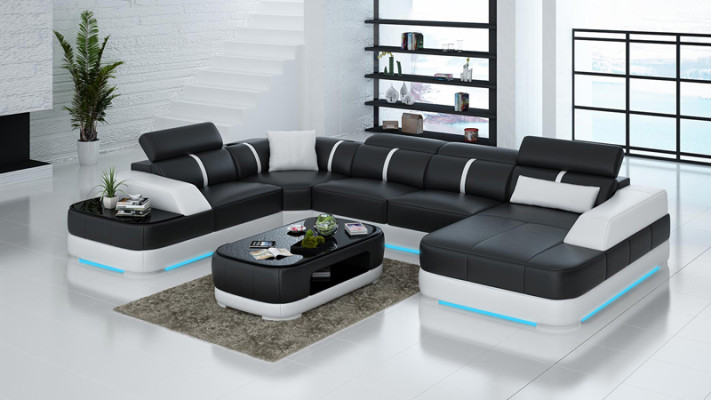 Sofá de cuero tapizado esquinero conjunto de muebles de sala de estar con puerto USB