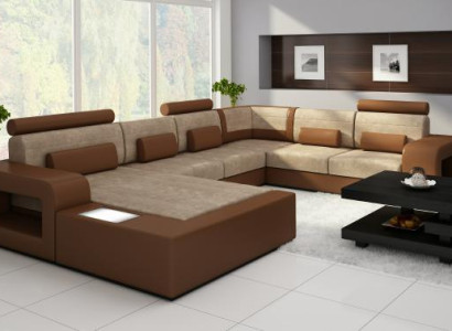 Sofá modular con USB, conjunto de sofás de tela textil y cuero con iluminación.