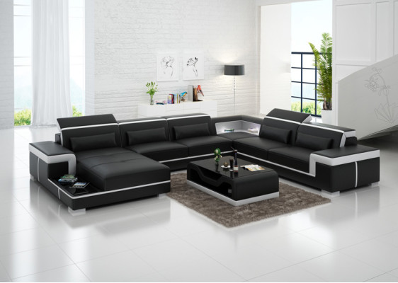 Sofá de Cuero XXL Tapizado Sala de Estar Sofá Asiento Conjunto Esquinero Sofás Rinconeros + Mesa