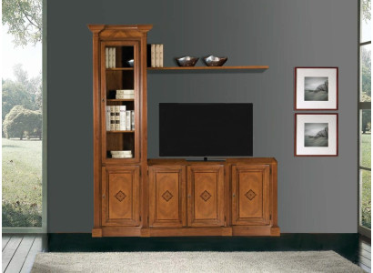 Mueble de salón de madera con vitrina, mueble de TV, paredes de armario, diseño moderno.