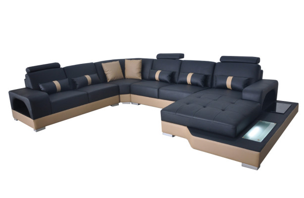 Sofá de esquina de cuero conjunto de sala de estar diseño moderno sofá sofás con USB LED nuevo