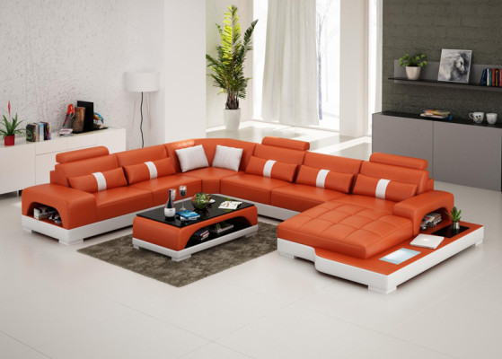 Sofá de cuero sofá conjunto de muebles de salón Sofá en forma de L Diseño de sofá moderno con USB
