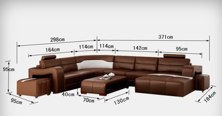 Sofá de cuero Esquina Sofá de diseño moderno con USB