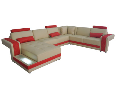 Sofá de cuero Sofá Conjunto de salón de diseño de esquina en forma de U con luces LED y USB