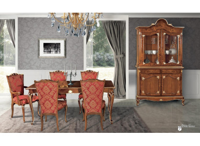 Mesa de comedor italiana + 6 sillas con respaldo, conjunto de comedor de 7 piezas.