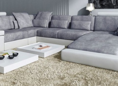 Sofá modular textil moderno en forma de U con funciones de cama y almacenamiento, gris NUEVO