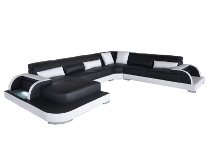 Sofá de cuero con USB, salón en forma de esquina, diseño de juego de muebles modernos en forma de U.