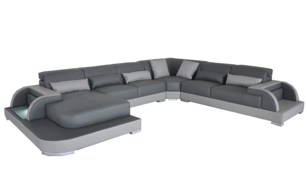 Sofá de cuero con USB, salón en forma de esquina, diseño de juego de muebles modernos en forma de U.