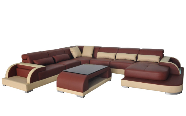 Sofá de cuero con USB, salón en forma de esquina, diseño de juego de muebles modernos en forma de U.