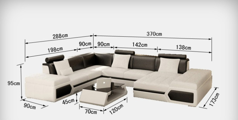 Sofá de cuero Sofá Chaise longue Sofá Esquina Juego de sofás Diseño Moderno Negro + USB