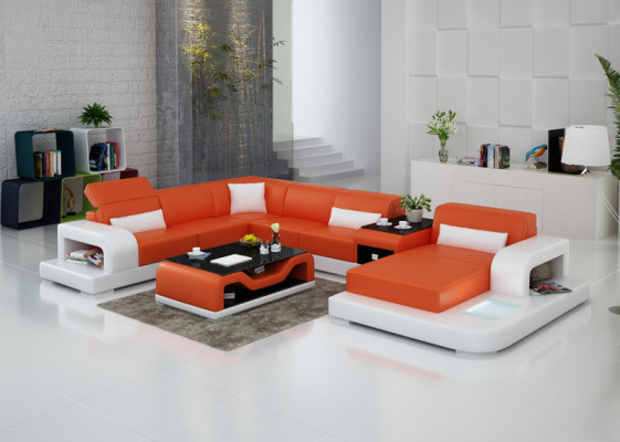 Sofá de cuero Sofá de esquina Sofá de diseño de salón Sofá de esquina Conjunto de sofás modernos G8006
