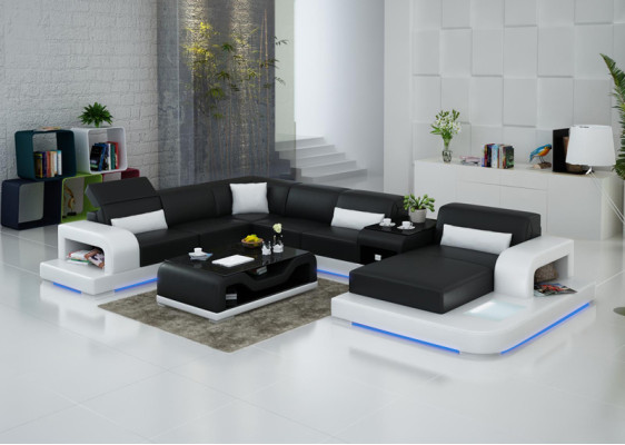 Sofá de cuero Sofá de esquina Sofá de diseño de salón Sofá de esquina Conjunto de sofás modernos G8006