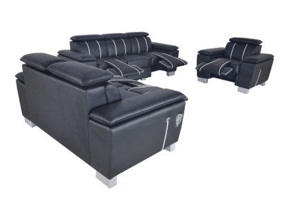 Sofá de cuero, conjunto de sofá de diseño, sofá tapizado completo 3+2+1 con USB.