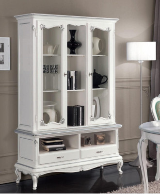 Vitrina de salón armario librería aparador muebles clásicos estanterías de madera.
