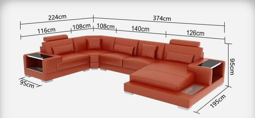 Sofá de cuero con USB, esquina acolchada, sofá en forma de L, sofá de diseñador Rodos