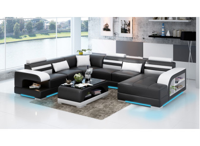 Sofá de cuero Couch Paisaje de vida Sofá en forma de L Garnitura de esquina Diseño Sofá moderno + USB Nuevo