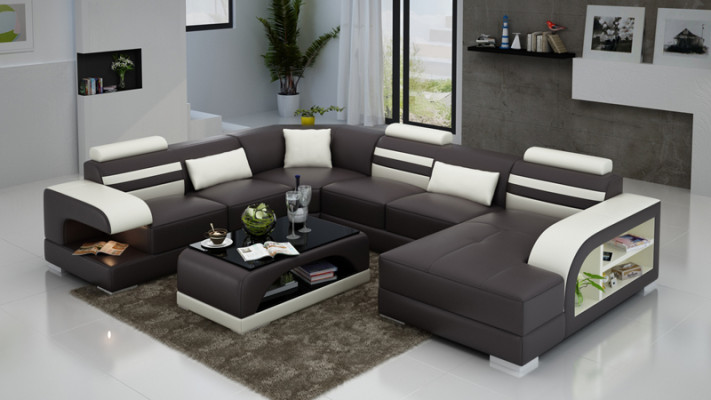 Sofá de cuero Couch Paisaje de vida Sofá en forma de L Garnitura de esquina Diseño Sofá moderno + USB Nuevo