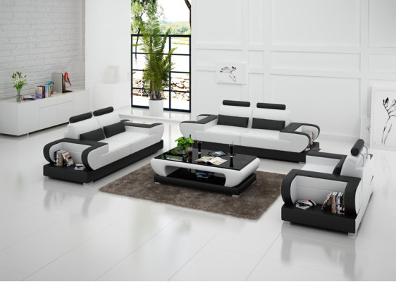 Sofá de cuero conjunto de sofás de diseño de salón 3+2+1 asientos estilo moderno sofá G8003D