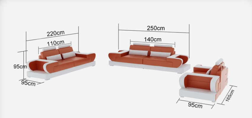 Sofá de cuero conjunto de sofás de diseño de salón 3+2+1 asientos estilo moderno sofá G8003D