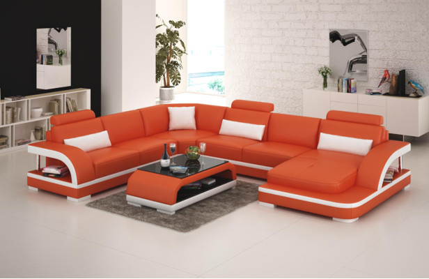 Sofá de cuero sofá conjunto de sofá de esquina diseño moderno con USB