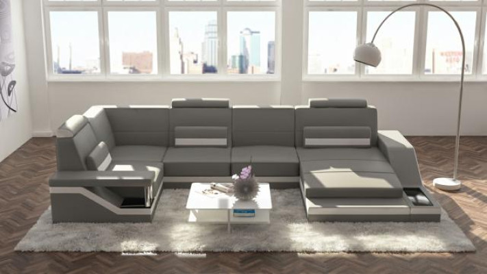 Conjunto de salón sofá + USB tapizado asiento sofá de esquina textil cuero sofás