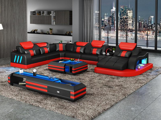 Sofá de esquina, sofá acolchado, mueble de esquina en forma de U, mesa de centro, sofá de cuero, conjunto de salón, nuevo.