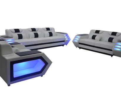 Sofá sofá asiento almohadilla completo grupo set cuero juego 3+2+1 + LED + USB Nuevo
