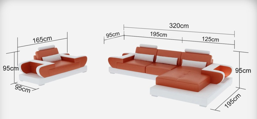 Diseño XXL Sofá grande Sofá de esquina Sofá de cuero Sofá Acolchado Esquina Paisaje urbano G8003E