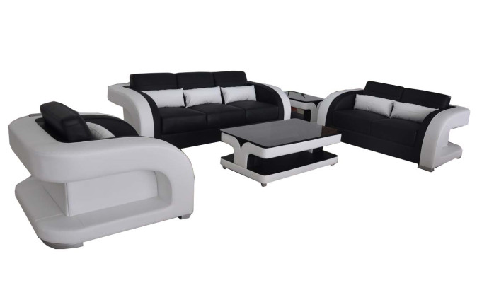 XXL conjunto de sofás de cuero diseño moderno conjunto de sofás 3+2+1 F3002C+mesa