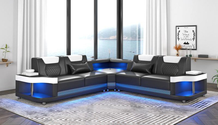 Diseño de sofá en forma de L Esk moderno Sofás Sofá de cuero Sofá de esquina Sofá nuevo de salón