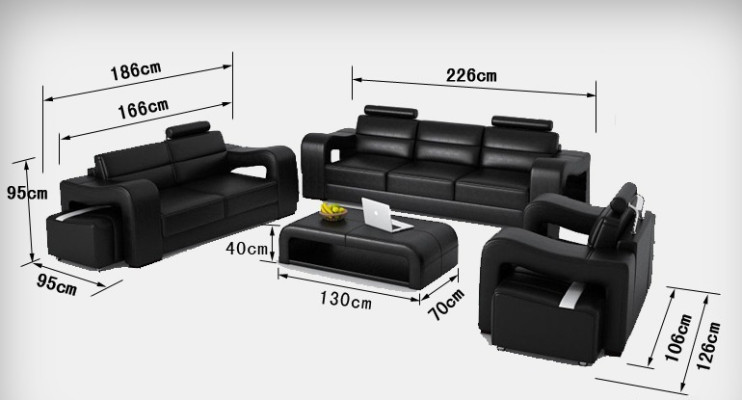Sofá de cuero Sofá paisajístico 3+2+1 Asientos Conjunto de sofás Diseño Sofá moderno F3008D
