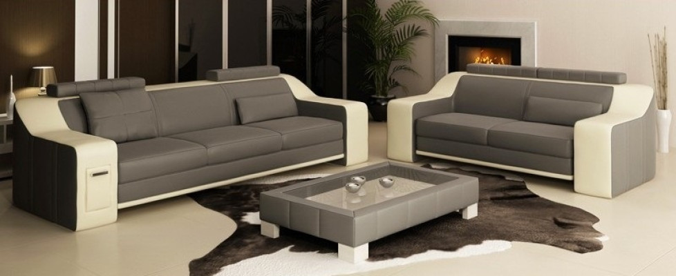 Sofá de cuero Set Sofá Sofá Asiento Acolchado Salón Set de sofás 3+2+1 Sofás HuttenG