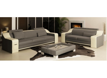 Sofá de cuero Set Sofá Sofá Asiento Acolchado Salón Set de sofás 3+2+1 Sofás HuttenG