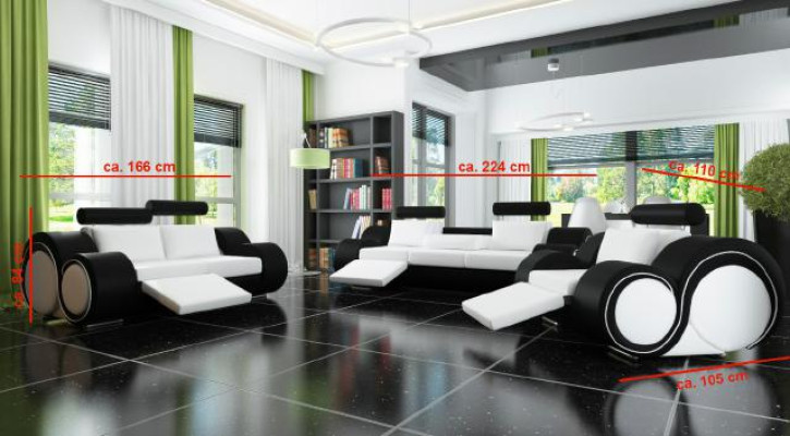 Sofá de cuero Sofá conjunto 321 asientos USB Conjunto de sofás Conjunto de tapicería BERLÍN Sofá