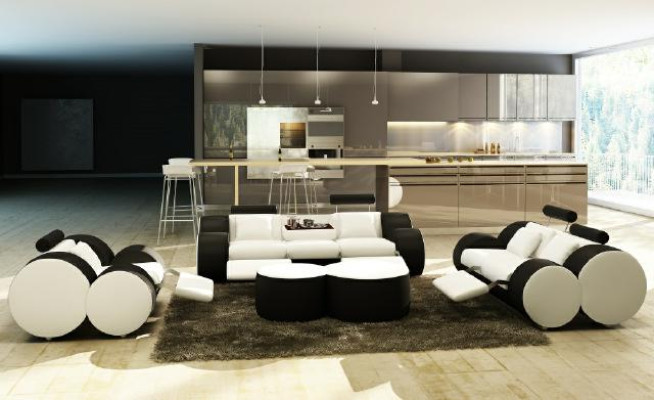 Sofá de cuero de 3 plazas + 2 plazas + 1 plaza con USB, sofá relax, conjunto de sofás, conjunto de tapicería MADRID.