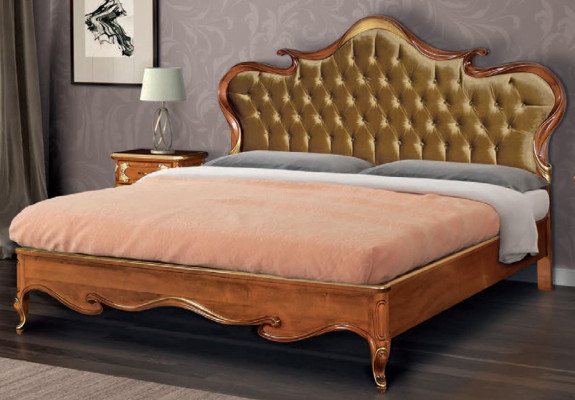 Cama Chesterfield tapizada diseño lujo cama doble hotel madera italiana nueva.