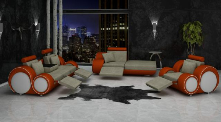 Conjunto de sofás de cuero y tela + USB, juego de sofás 3 + chaise + 1 sofá de esquina